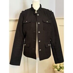 Banana Republic Heritage Military Field Jacket 10 Big Button Pocket Black Women